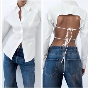 ZARA white button down with open tie back